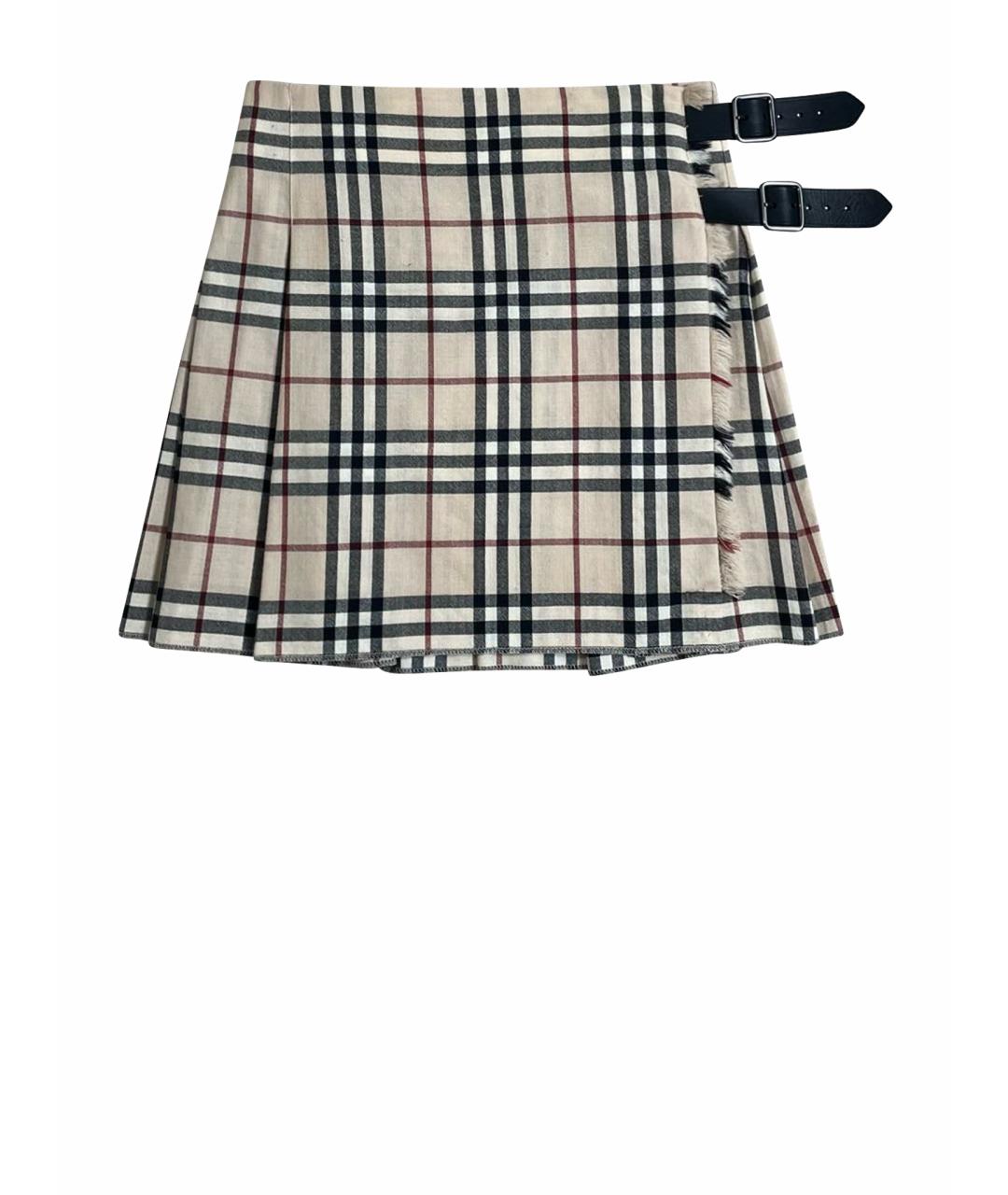 BURBERRY Бежевая шерстяная юбка мини, фото 1