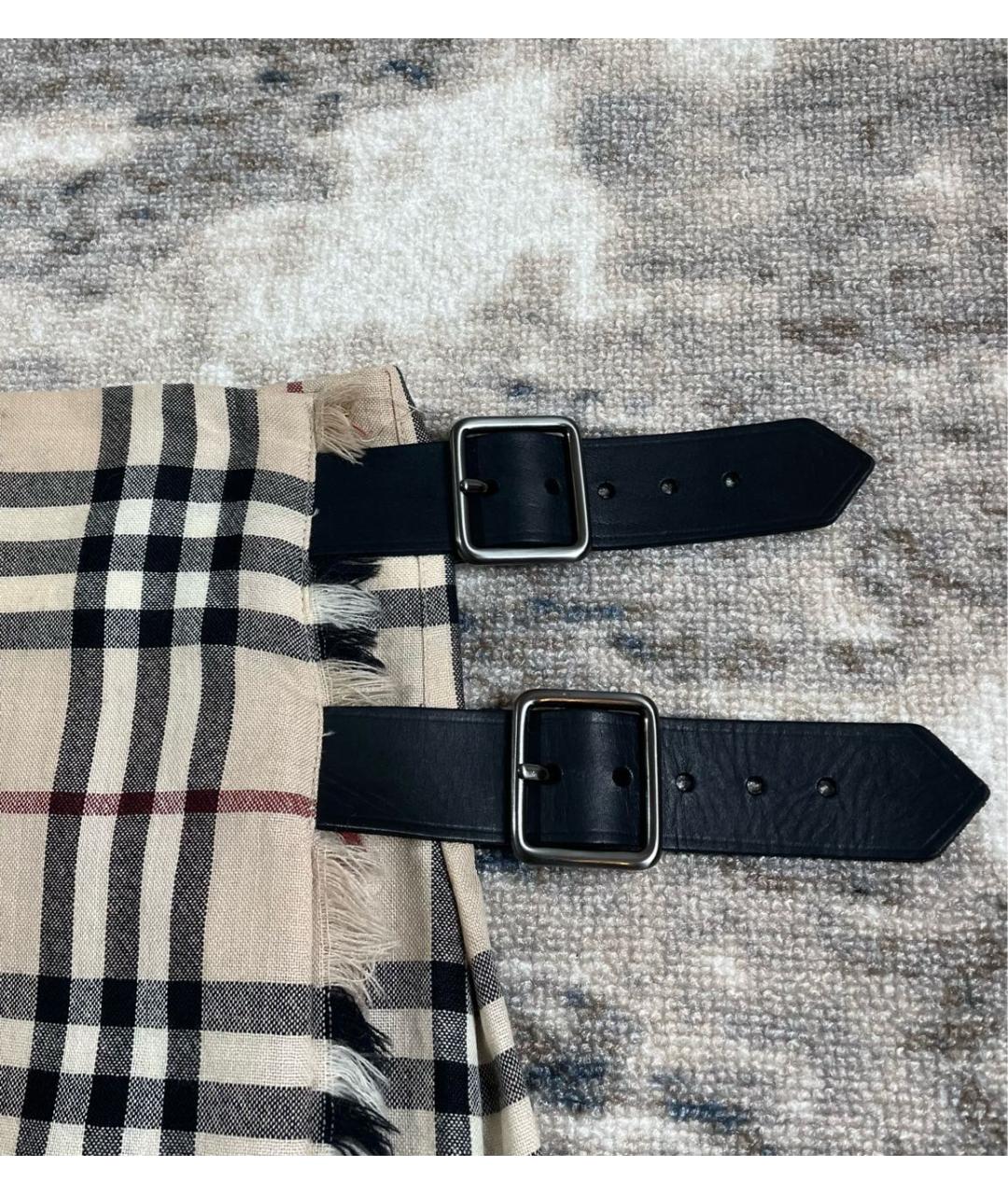 BURBERRY Бежевая шерстяная юбка мини, фото 4