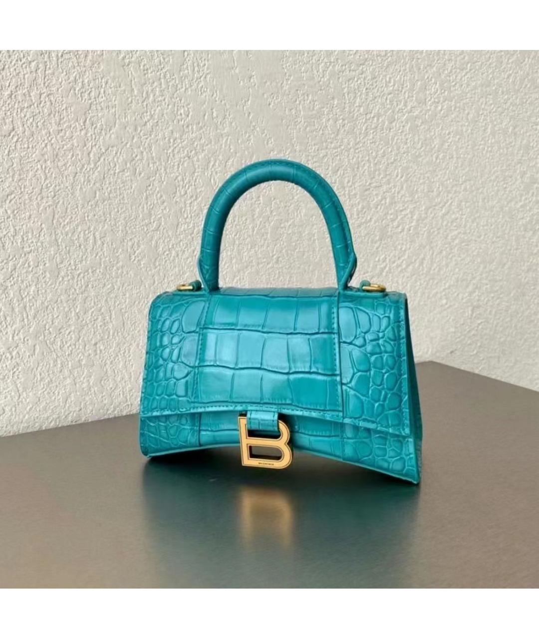 BALENCIAGA Бирюзовая кожаная сумка с короткими ручками, фото 3