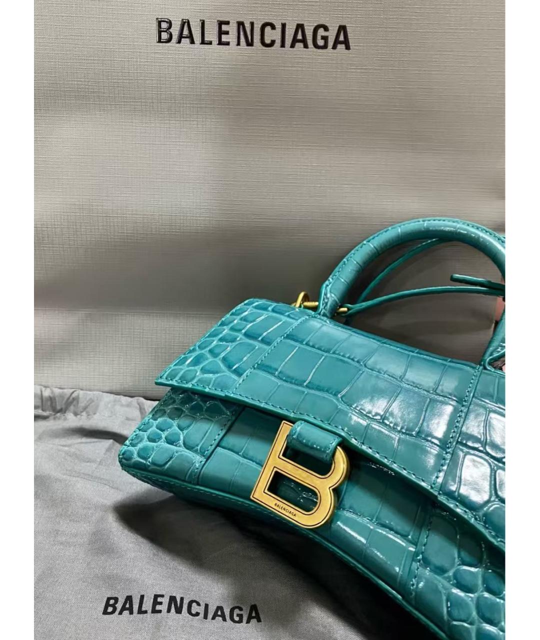 BALENCIAGA Бирюзовая кожаная сумка с короткими ручками, фото 2