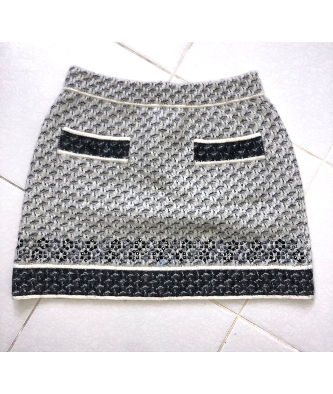 CHANEL PRE-OWNED Серебряная твидовая юбка мини, фото 5