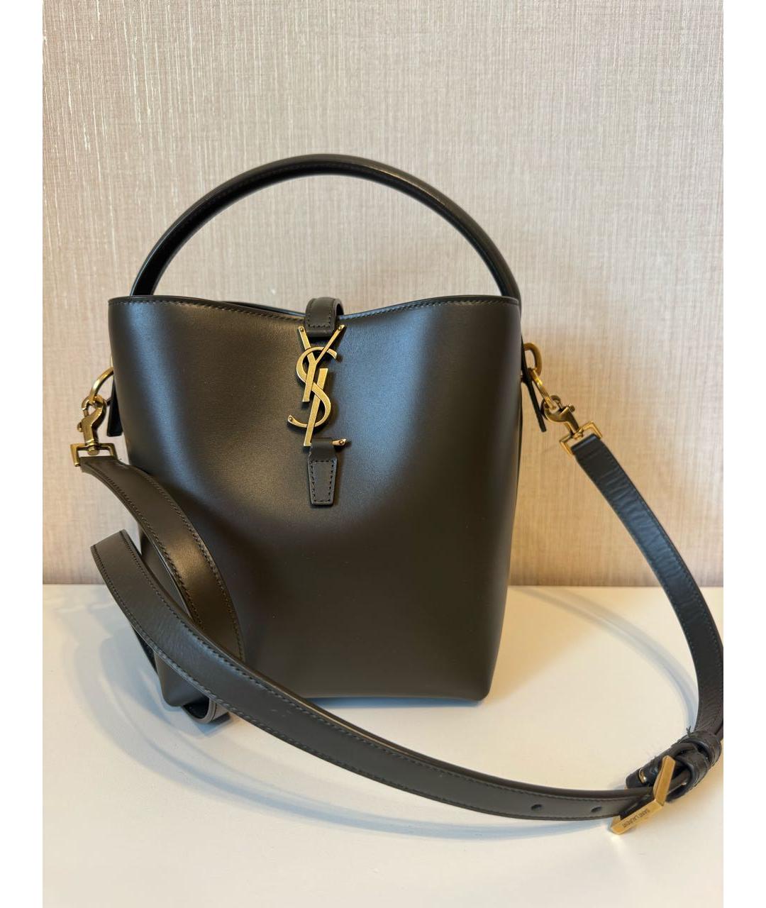 SAINT LAURENT Хаки кожаная сумка тоут, фото 7