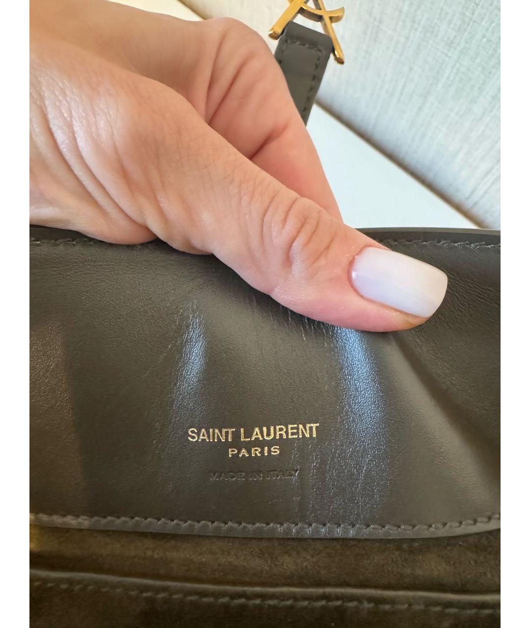 SAINT LAURENT Хаки кожаная сумка тоут, фото 6