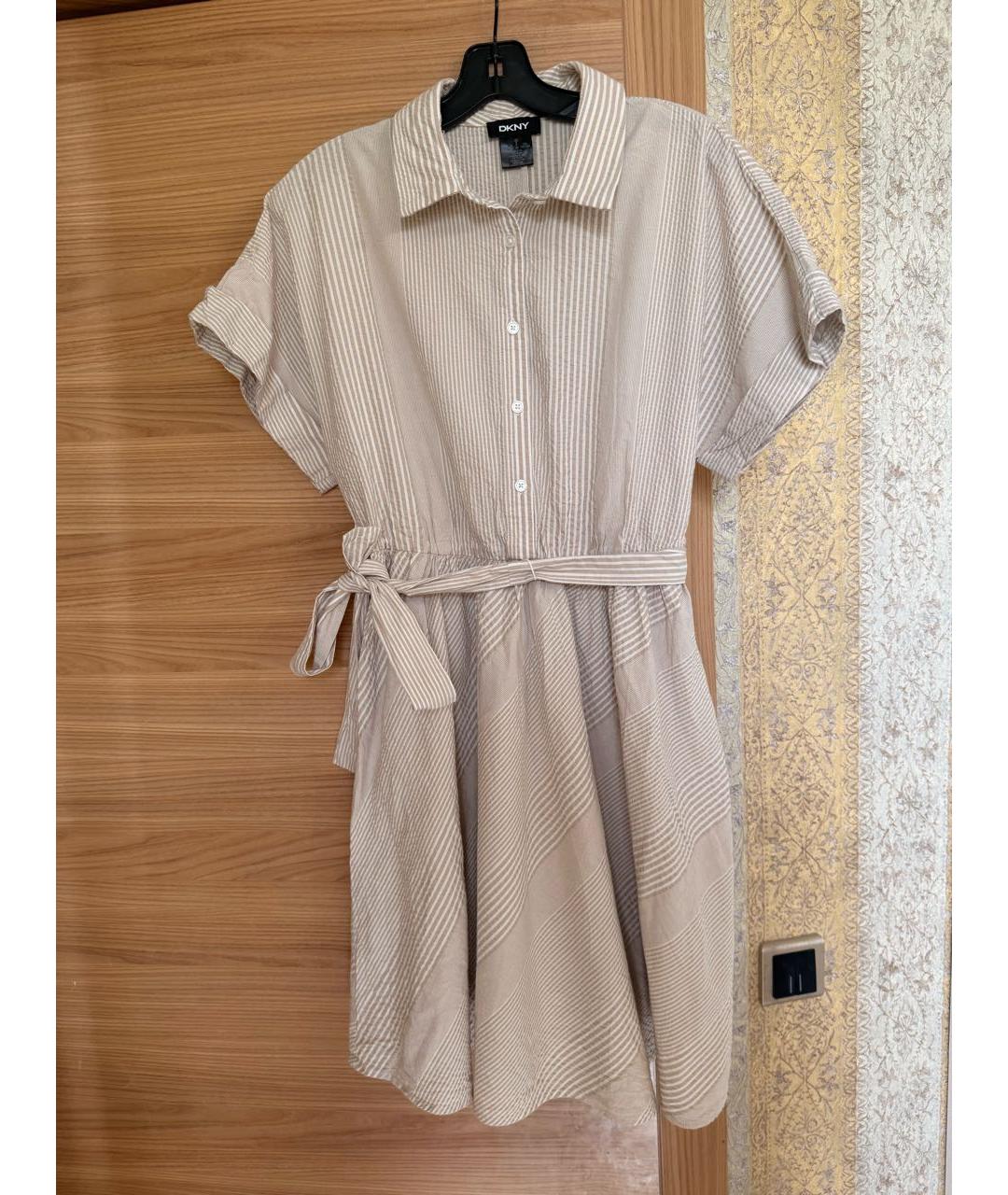 DKNY Бежевое хлопковое повседневное платье, фото 9
