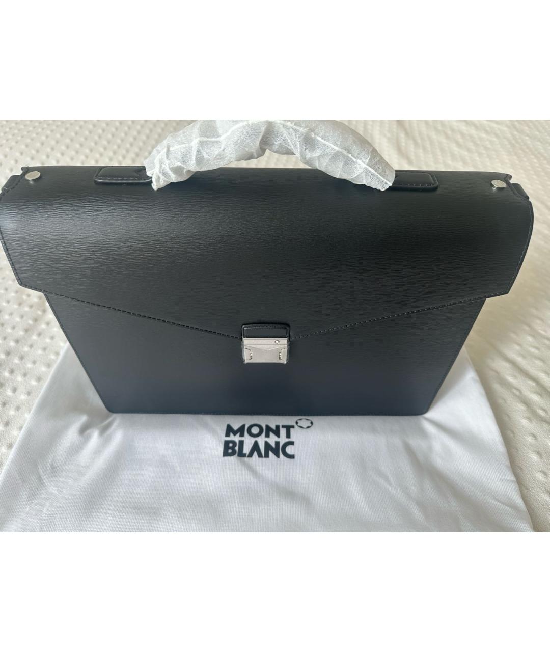 MONTBLANC Черный кожаный портфель, фото 2