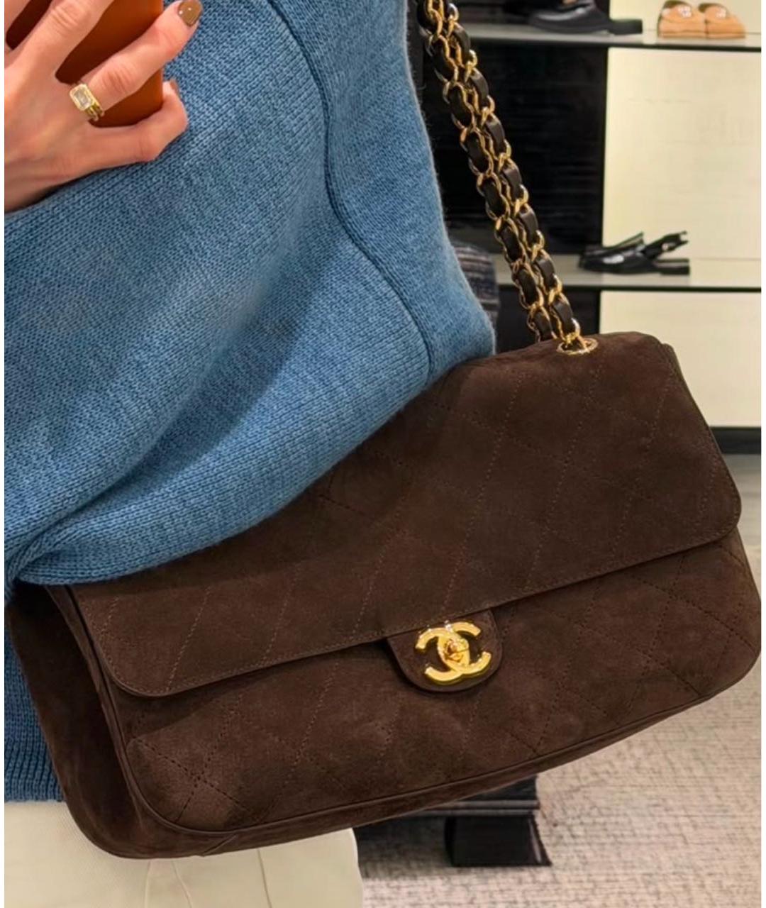 CHANEL Коричневая замшевая сумка через плечо, фото 4