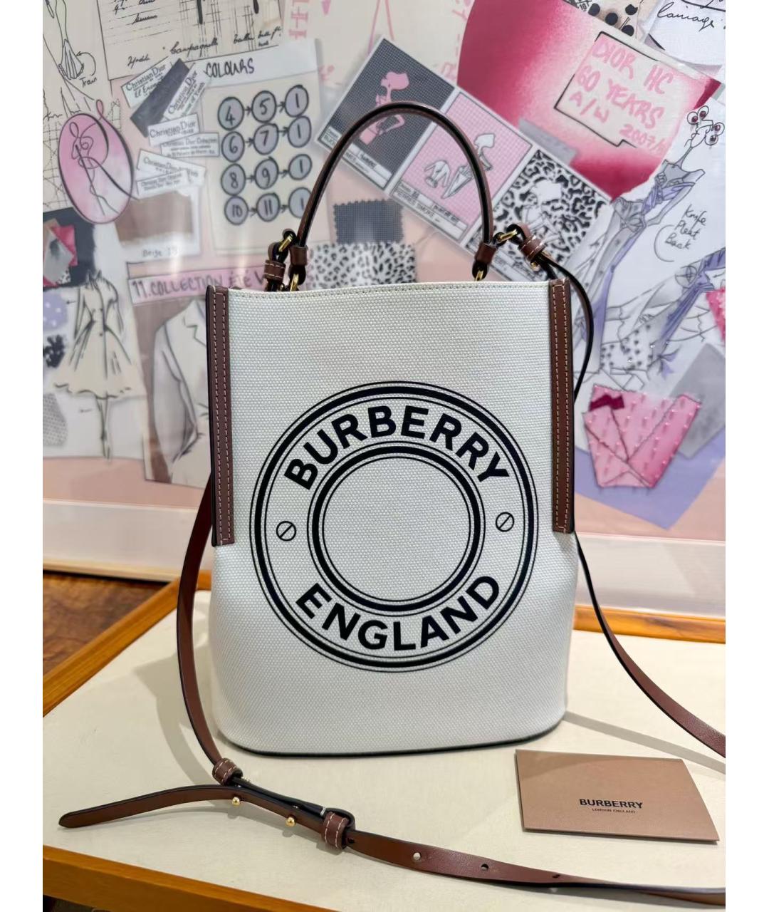 BURBERRY Бежевая тканевая сумка с короткими ручками, фото 2