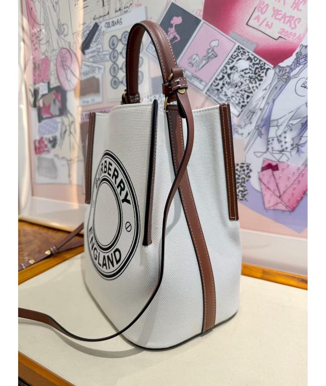 BURBERRY Бежевая тканевая сумка с короткими ручками, фото 5