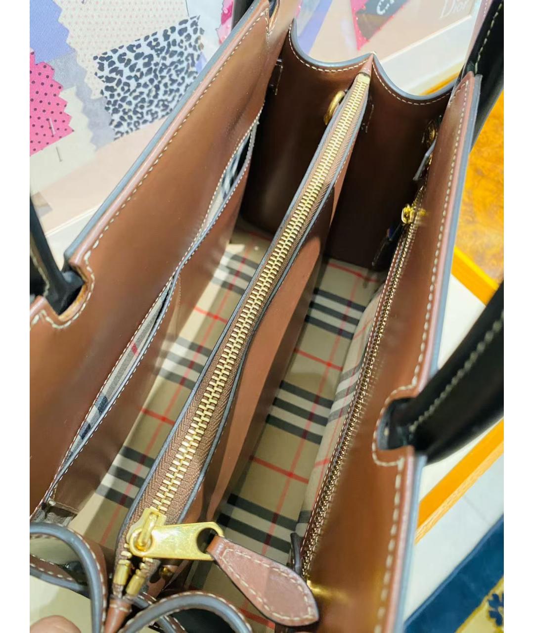 BURBERRY Черная кожаная сумка с короткими ручками, фото 6