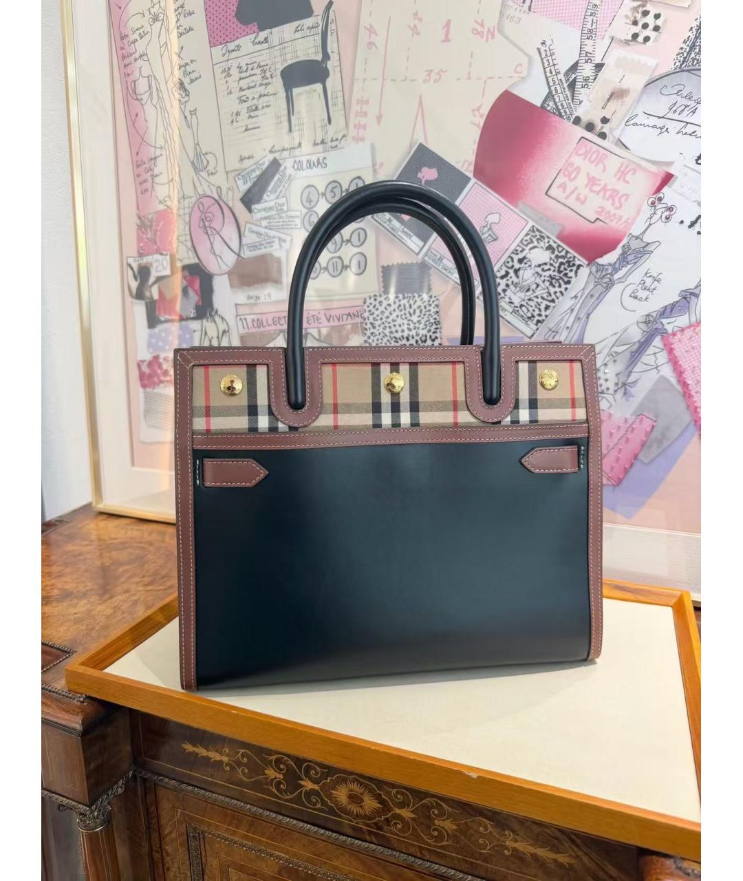 BURBERRY Черная кожаная сумка с короткими ручками, фото 7