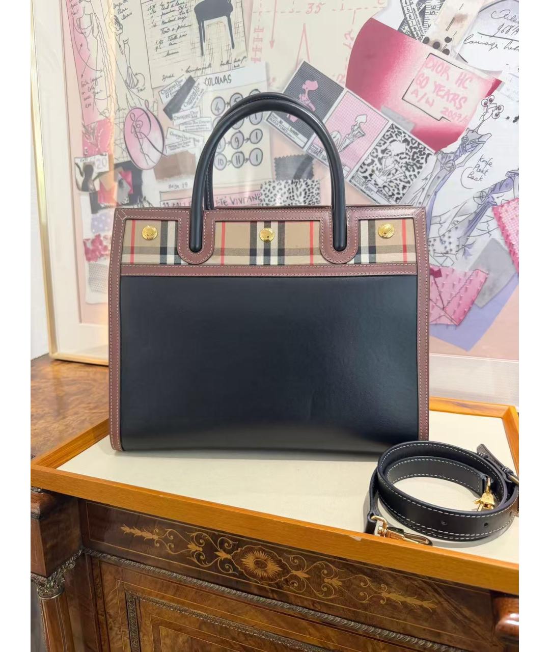 BURBERRY Черная кожаная сумка с короткими ручками, фото 3