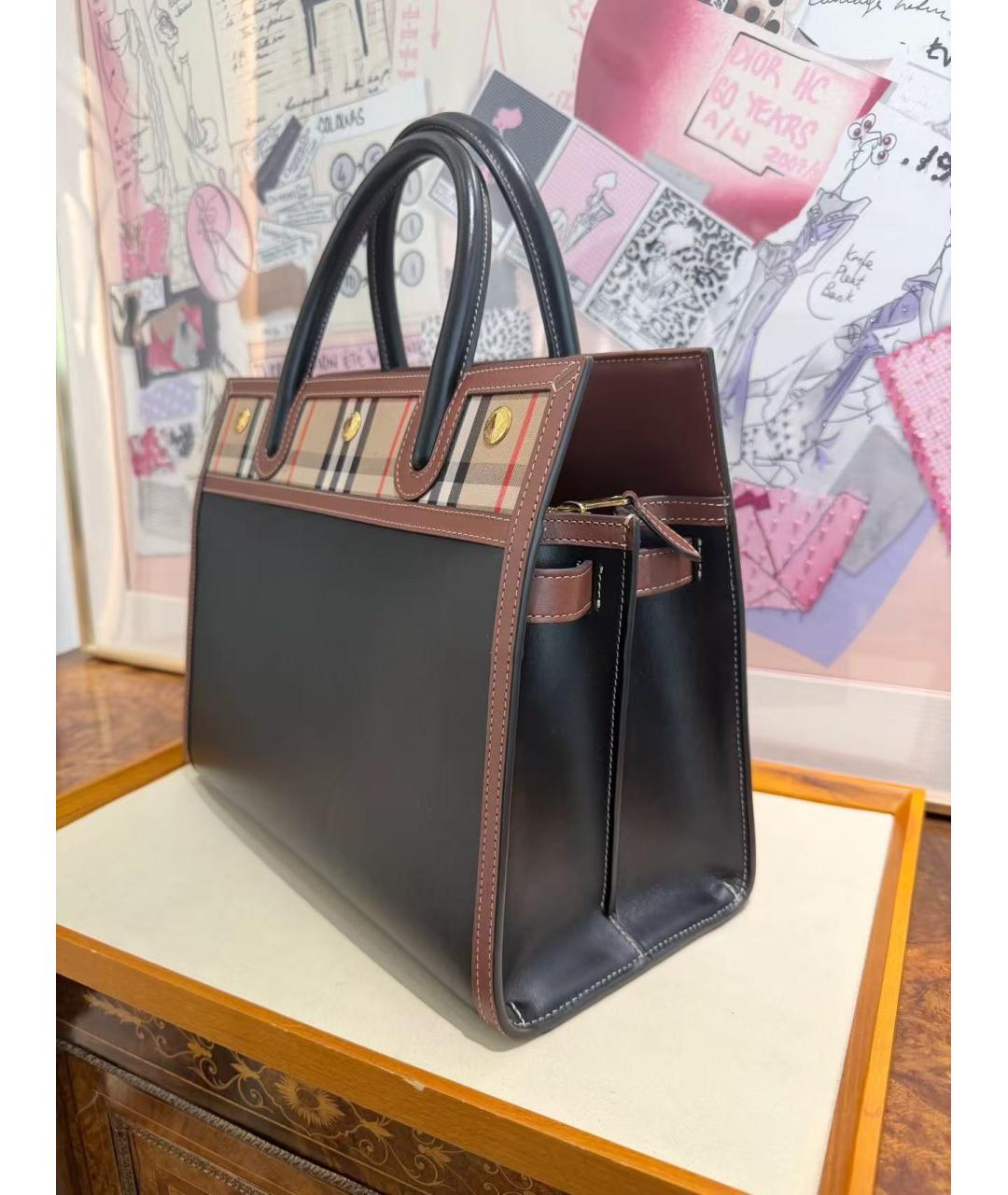 BURBERRY Черная кожаная сумка с короткими ручками, фото 4