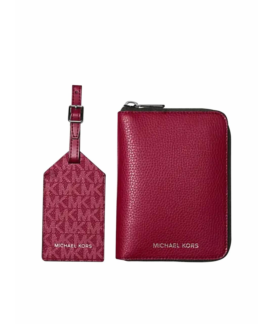 MICHAEL KORS Бордовый кожаный кошелек, фото 1