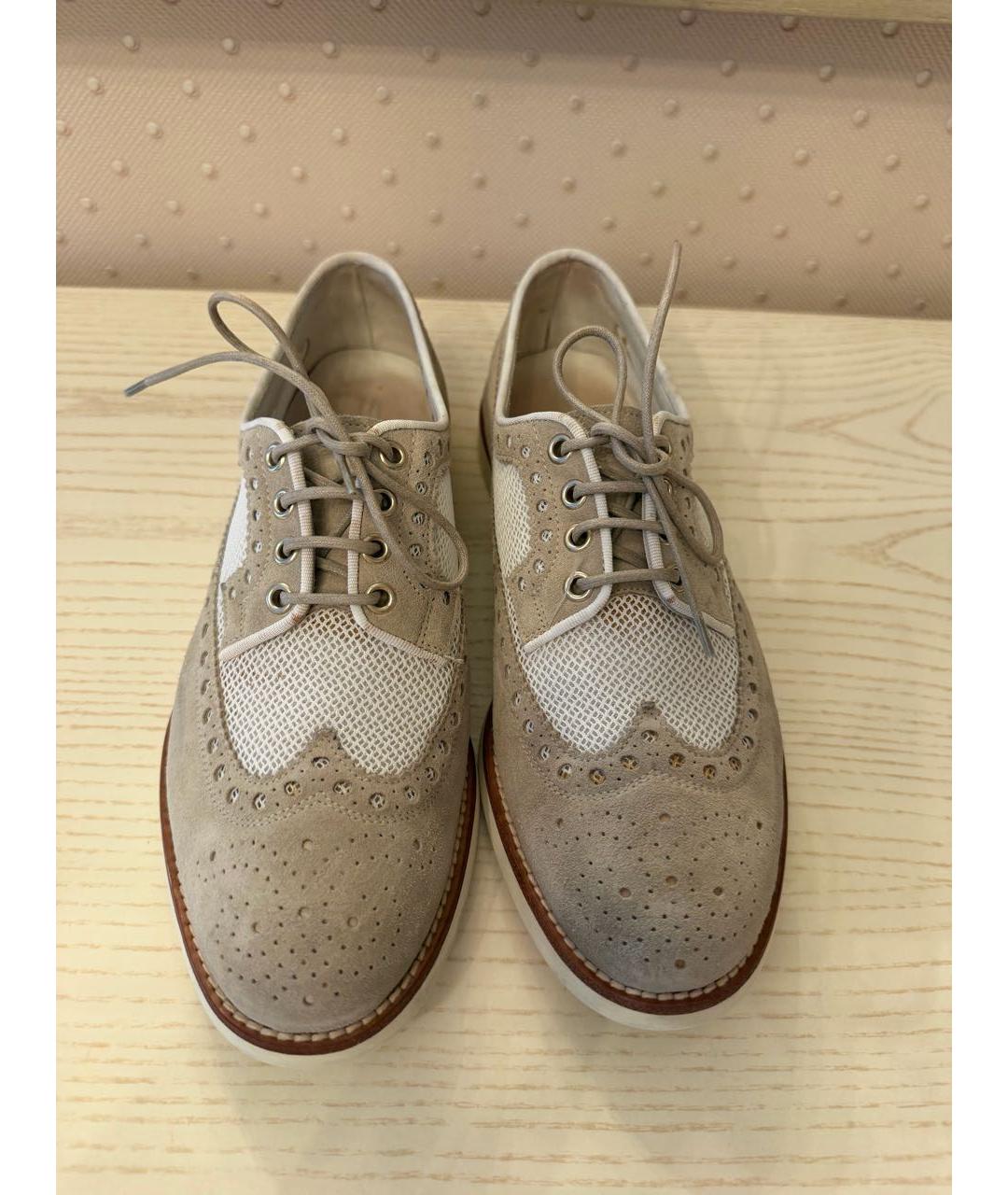 SANTONI Бежевые текстильные низкие кроссовки / кеды, фото 2