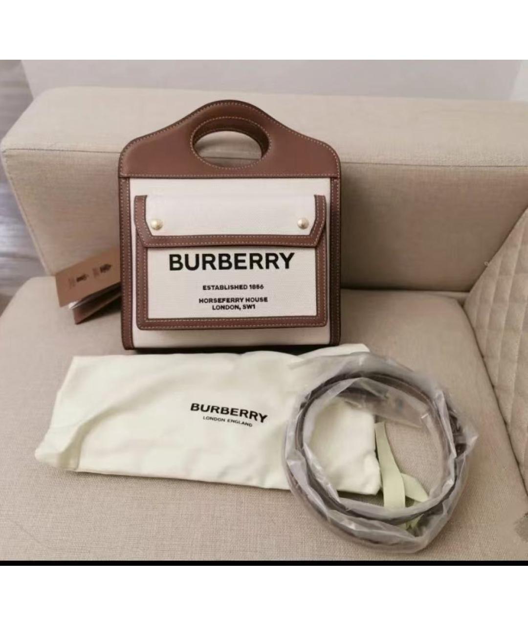 BURBERRY Бежевая тканевая сумка с короткими ручками, фото 2