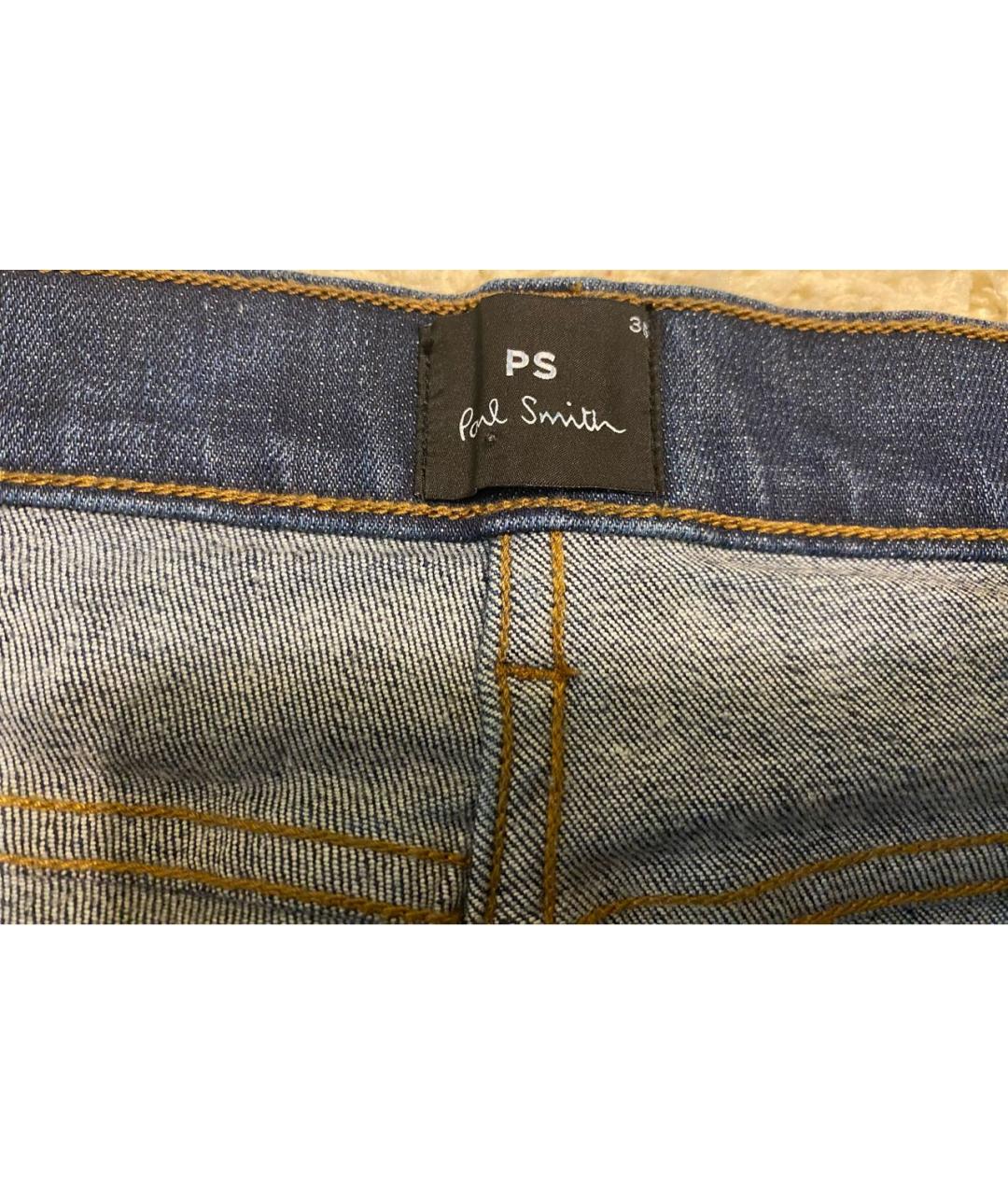 PAUL SMITH Синие хлопко-эластановые прямые джинсы, фото 3