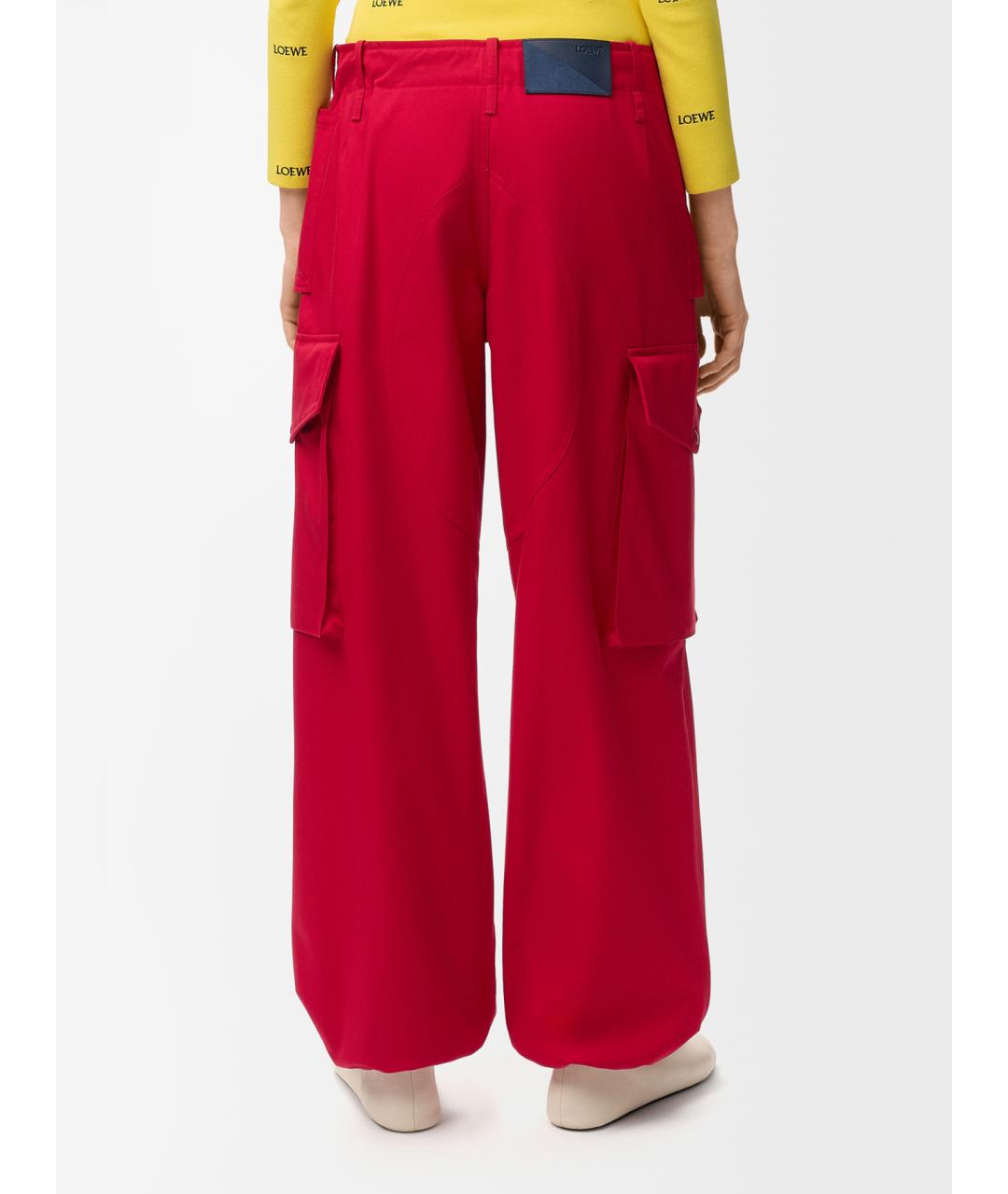 LOEWE Красные хлопковые брюки широкие, фото 4