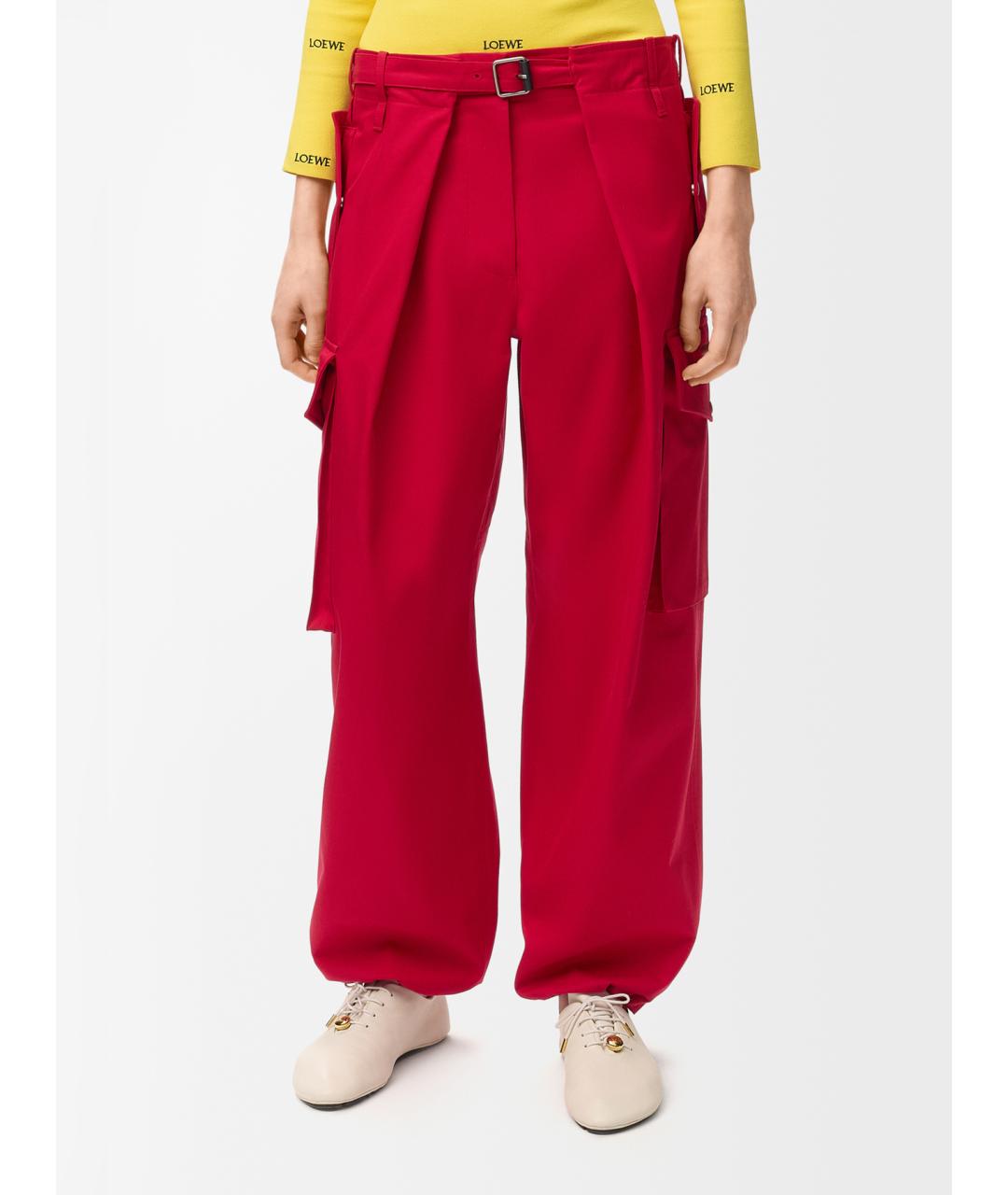 LOEWE Красные хлопковые брюки широкие, фото 3