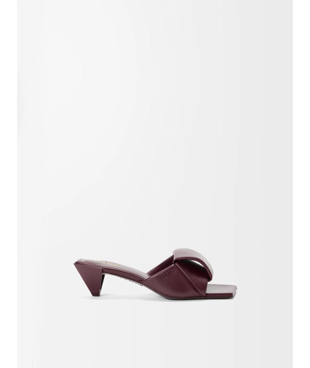 LOEWE Бордовые кожаные мюли, фото 7