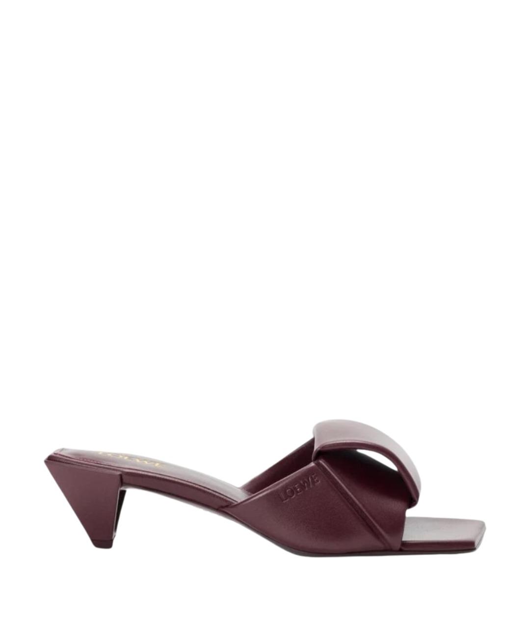 LOEWE Бордовые кожаные мюли, фото 1