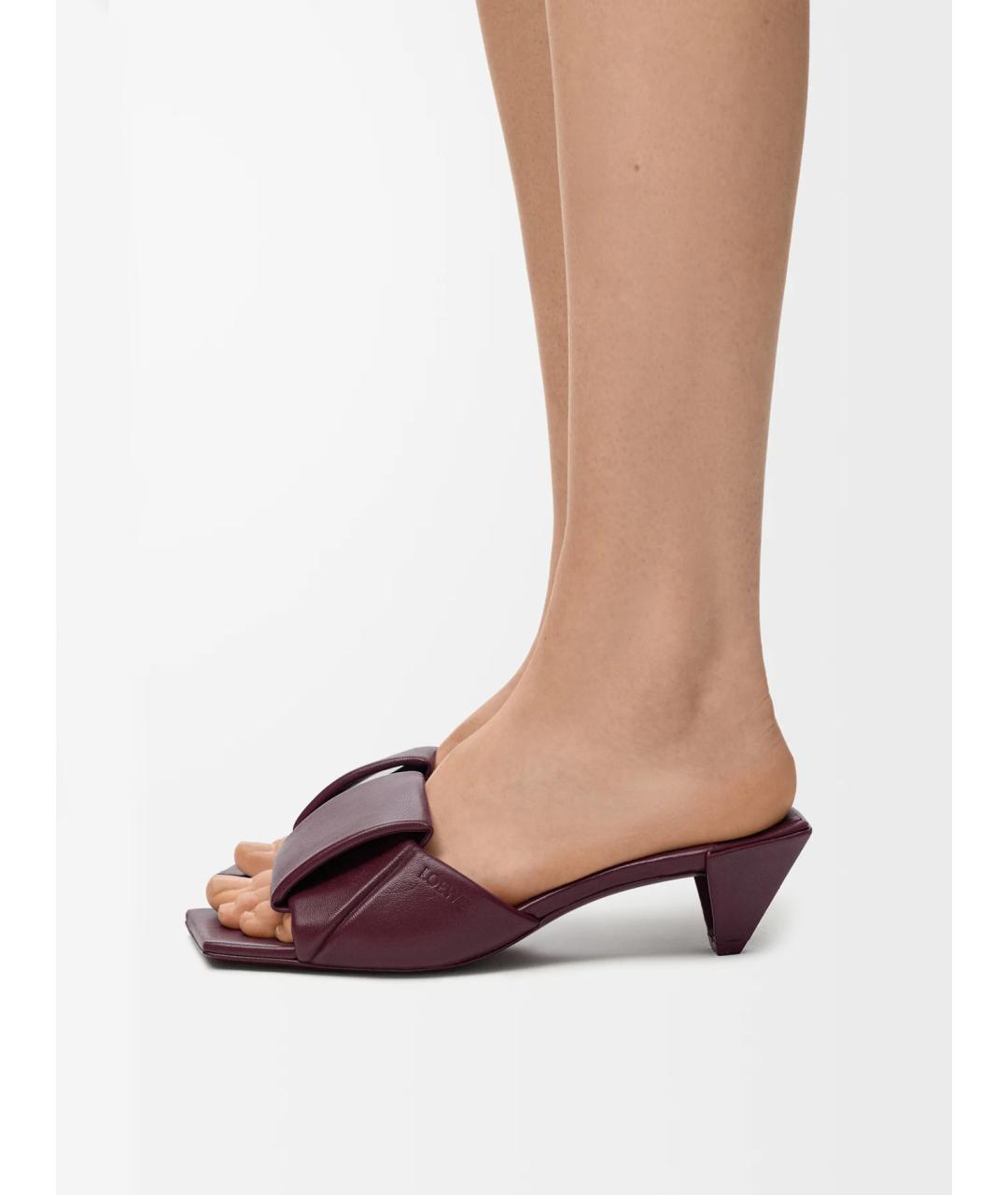 LOEWE Бордовые кожаные мюли, фото 2