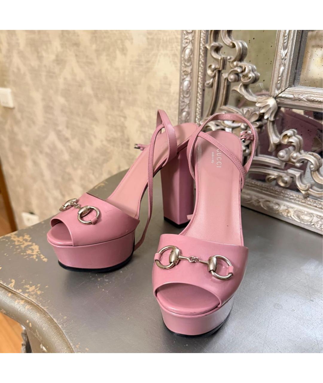 GUCCI Розовые кожаные босоножки, фото 5