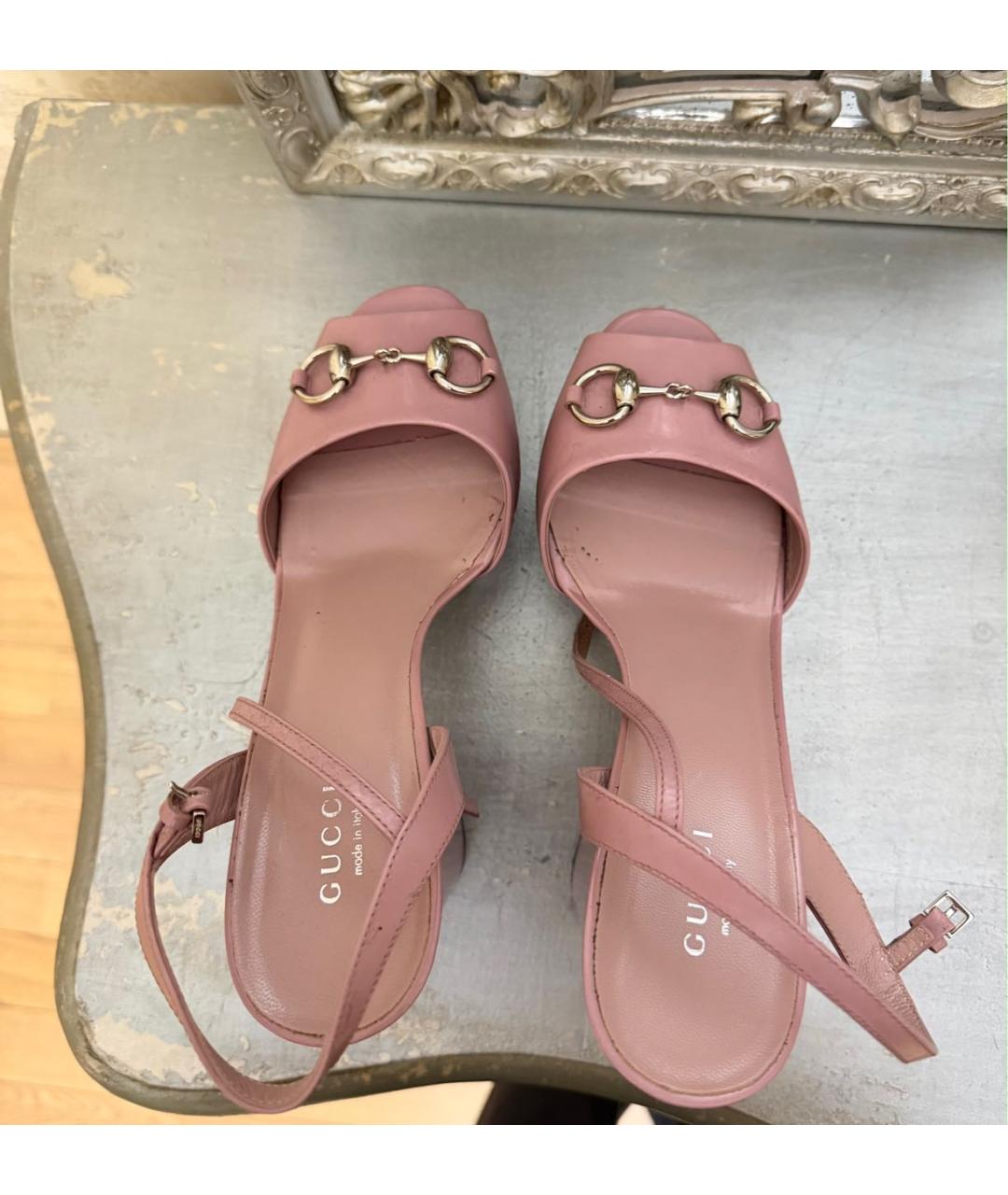 GUCCI Розовые кожаные босоножки, фото 4