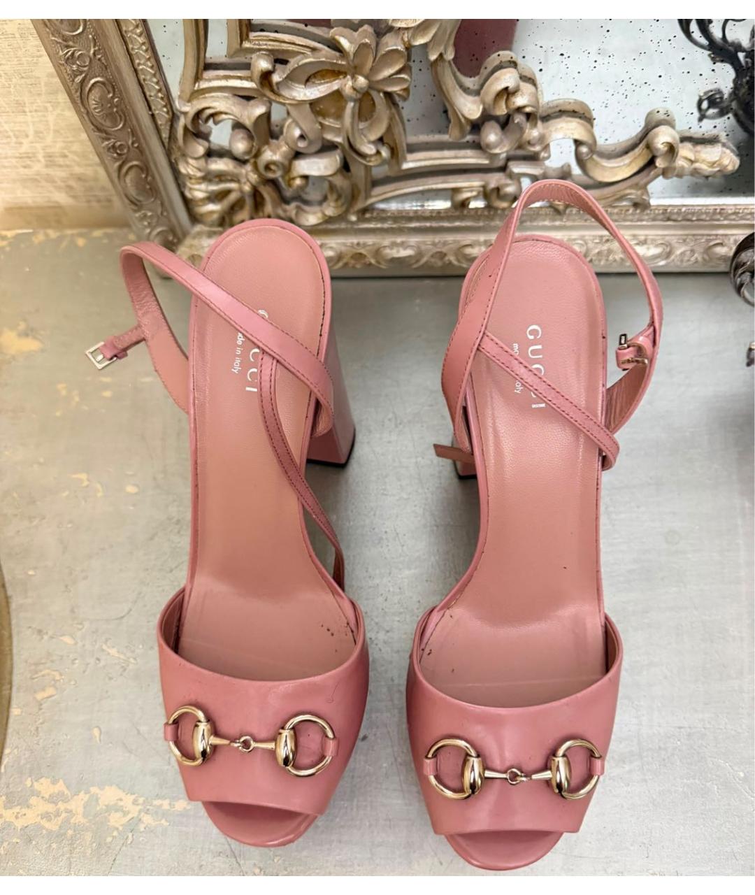 GUCCI Розовые кожаные босоножки, фото 3