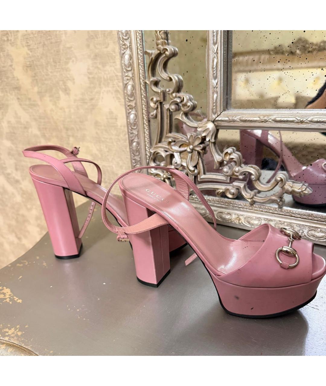 GUCCI Розовые кожаные босоножки, фото 2