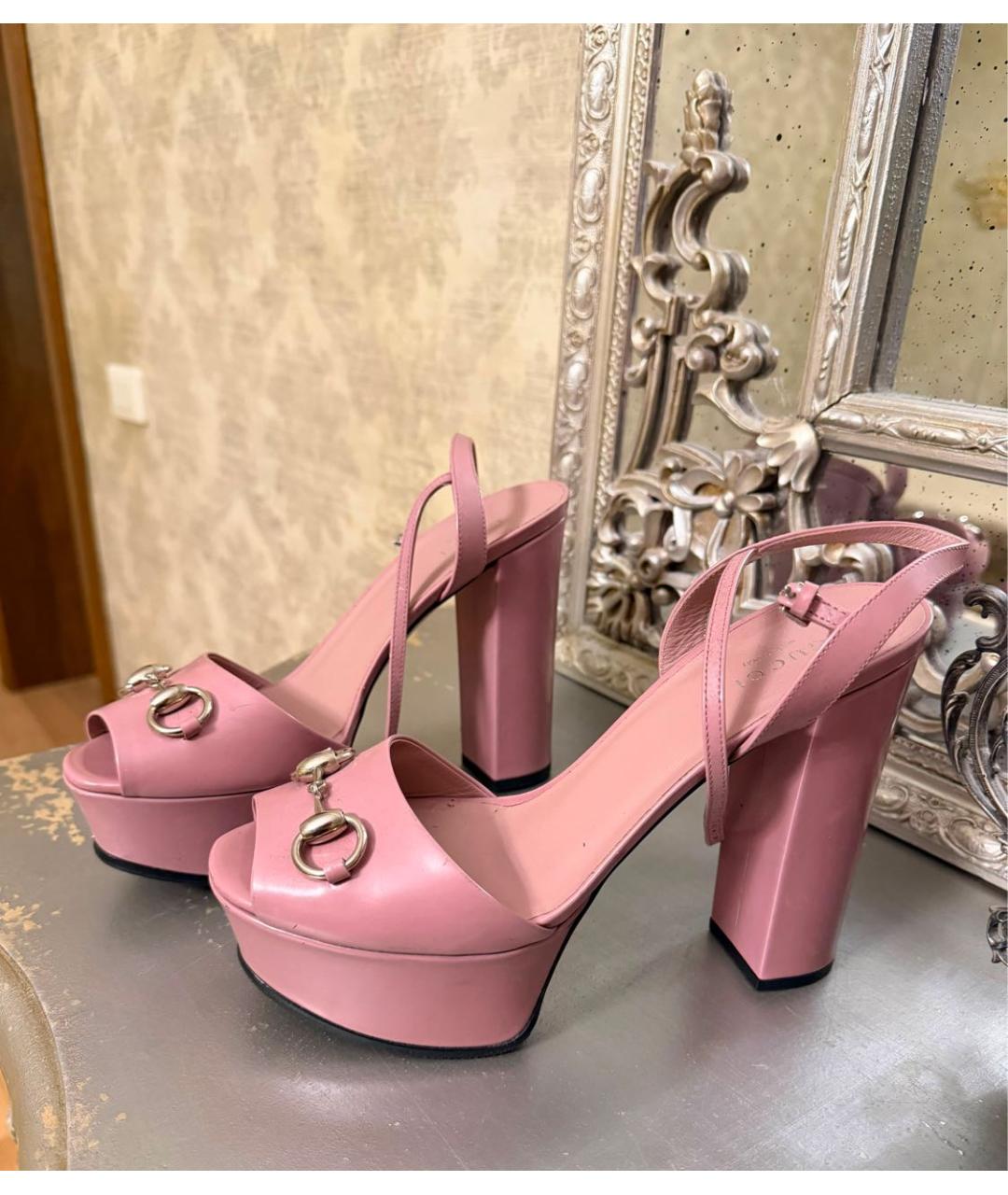 GUCCI Розовые кожаные босоножки, фото 6