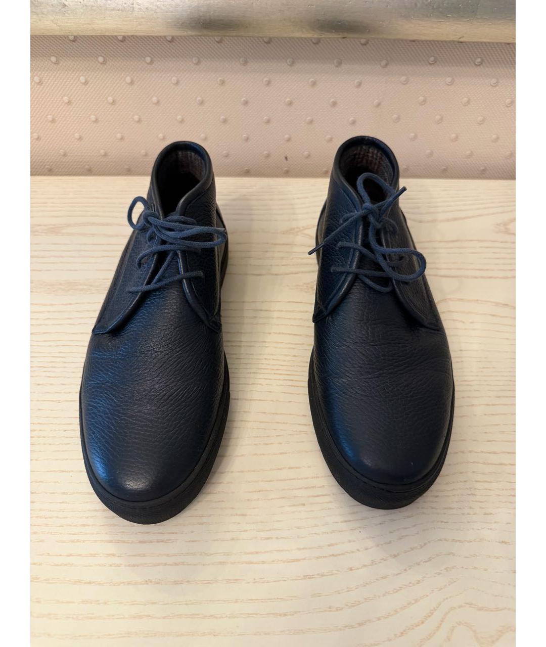 CORNELIANI Темно-синие кожаные низкие ботинки, фото 2
