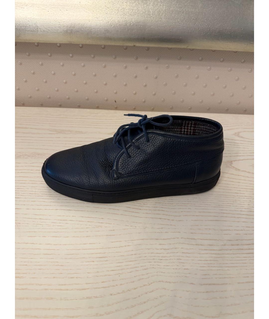 CORNELIANI Темно-синие кожаные низкие ботинки, фото 9