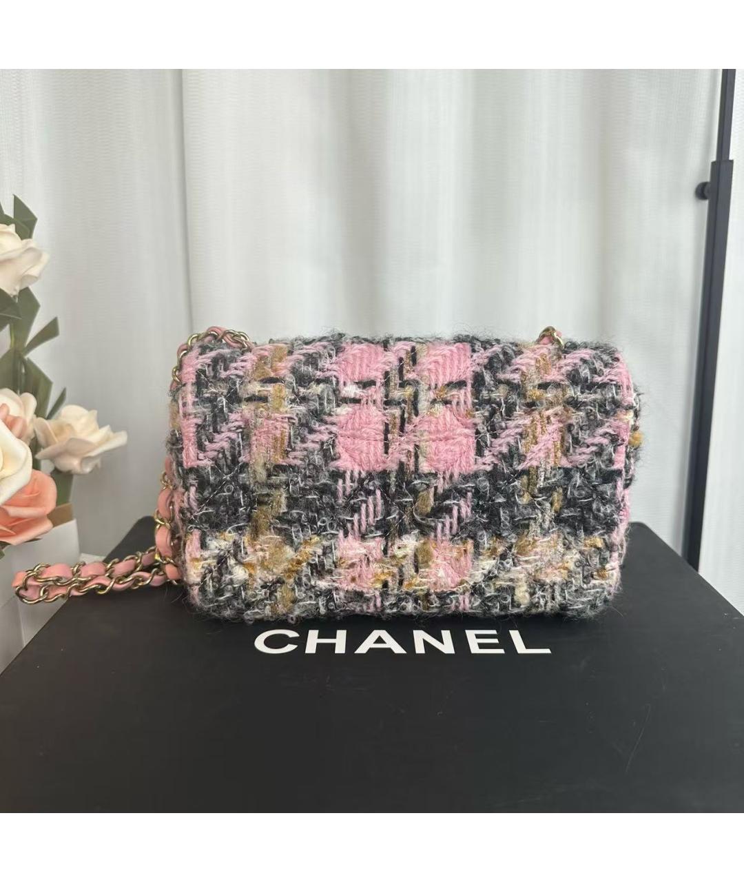 CHANEL Розовая твидовая сумка через плечо, фото 2