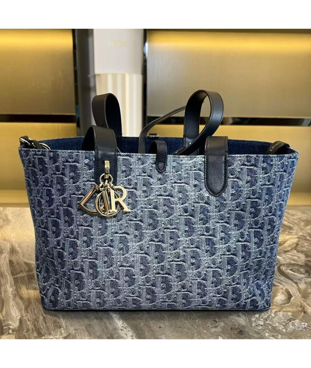 CHRISTIAN DIOR Голубая деним сумка с короткими ручками, фото 2