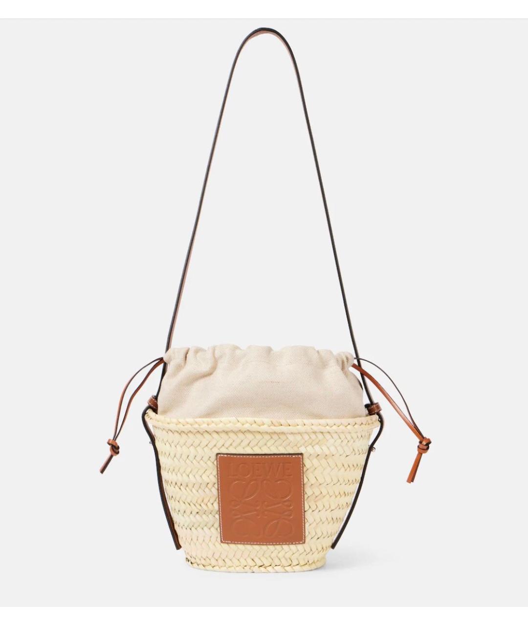 LOEWE Бежевая рафия пляжная сумка, фото 8