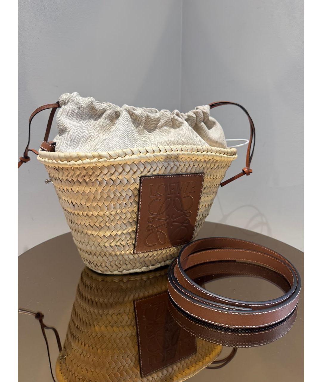 LOEWE Бежевая рафия пляжная сумка, фото 4
