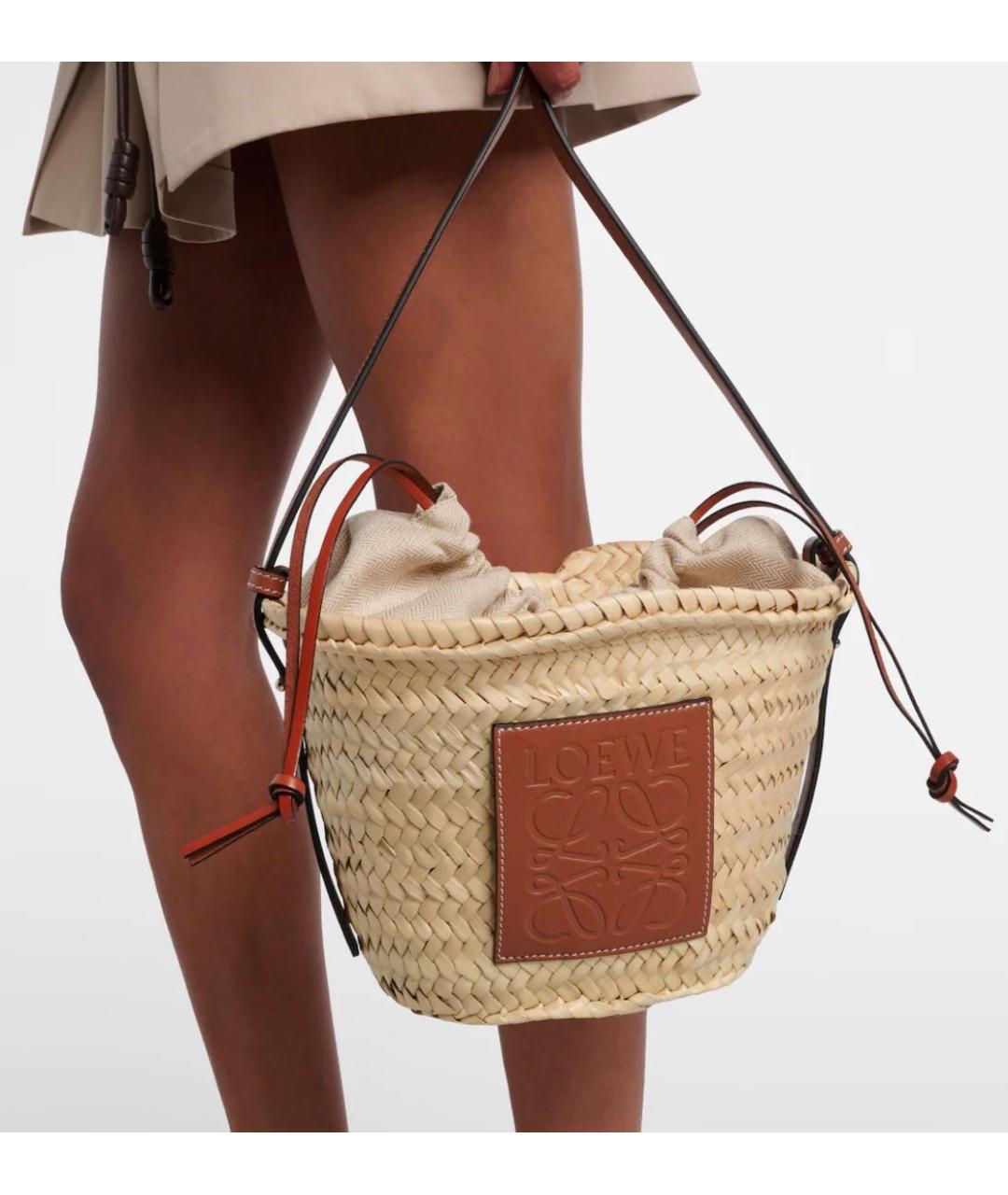 LOEWE Бежевая рафия пляжная сумка, фото 3
