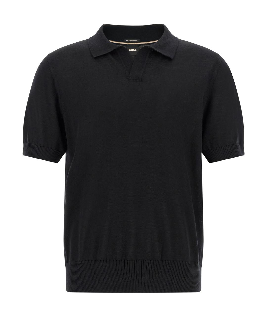 HUGO BOSS Черное шерстяное поло с коротким рукавом, фото 1