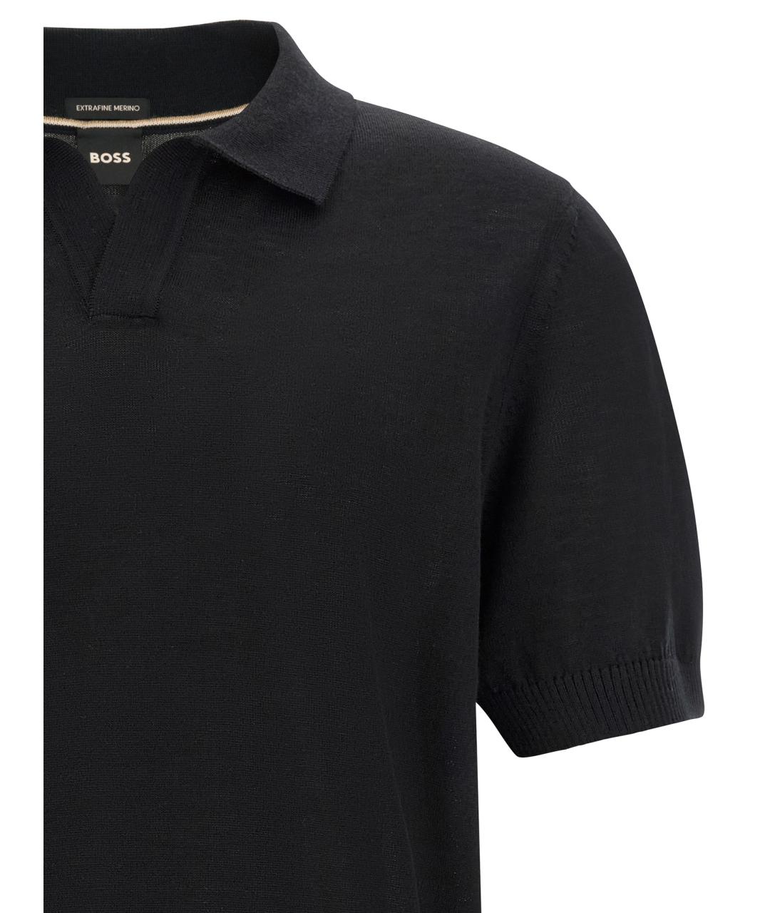 HUGO BOSS Черное шерстяное поло с коротким рукавом, фото 3