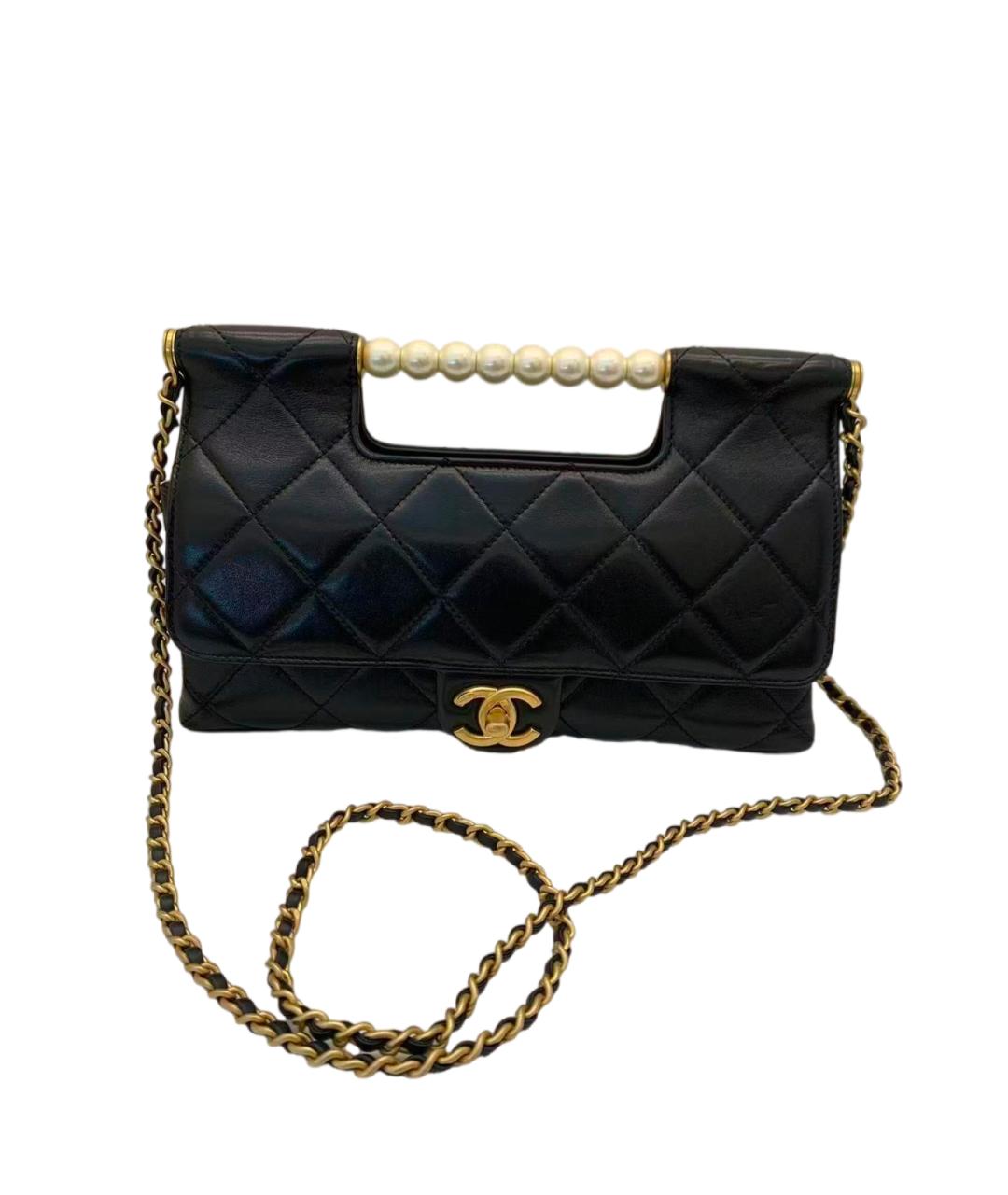 CHANEL Черная кожаная сумка с короткими ручками, фото 6