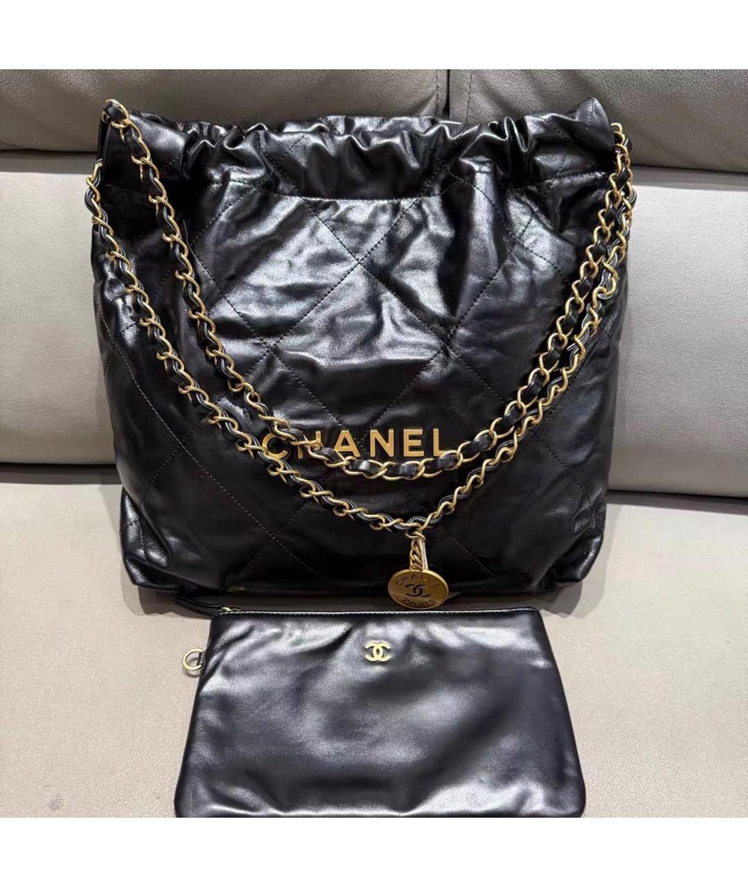CHANEL Черная кожаная сумка тоут, фото 7