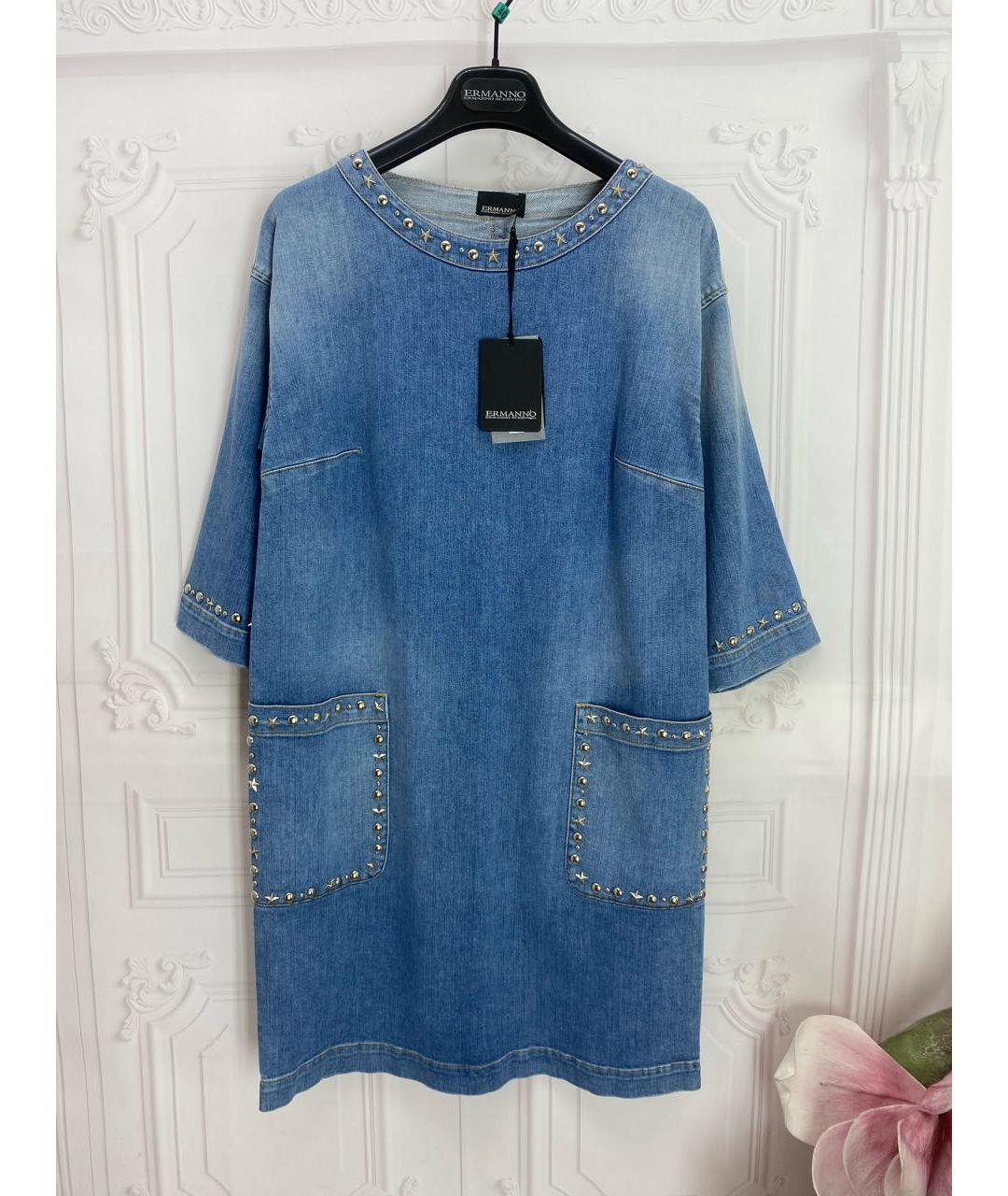 ERMANNO SCERVINO Голубое хлопковое повседневное платье, фото 8