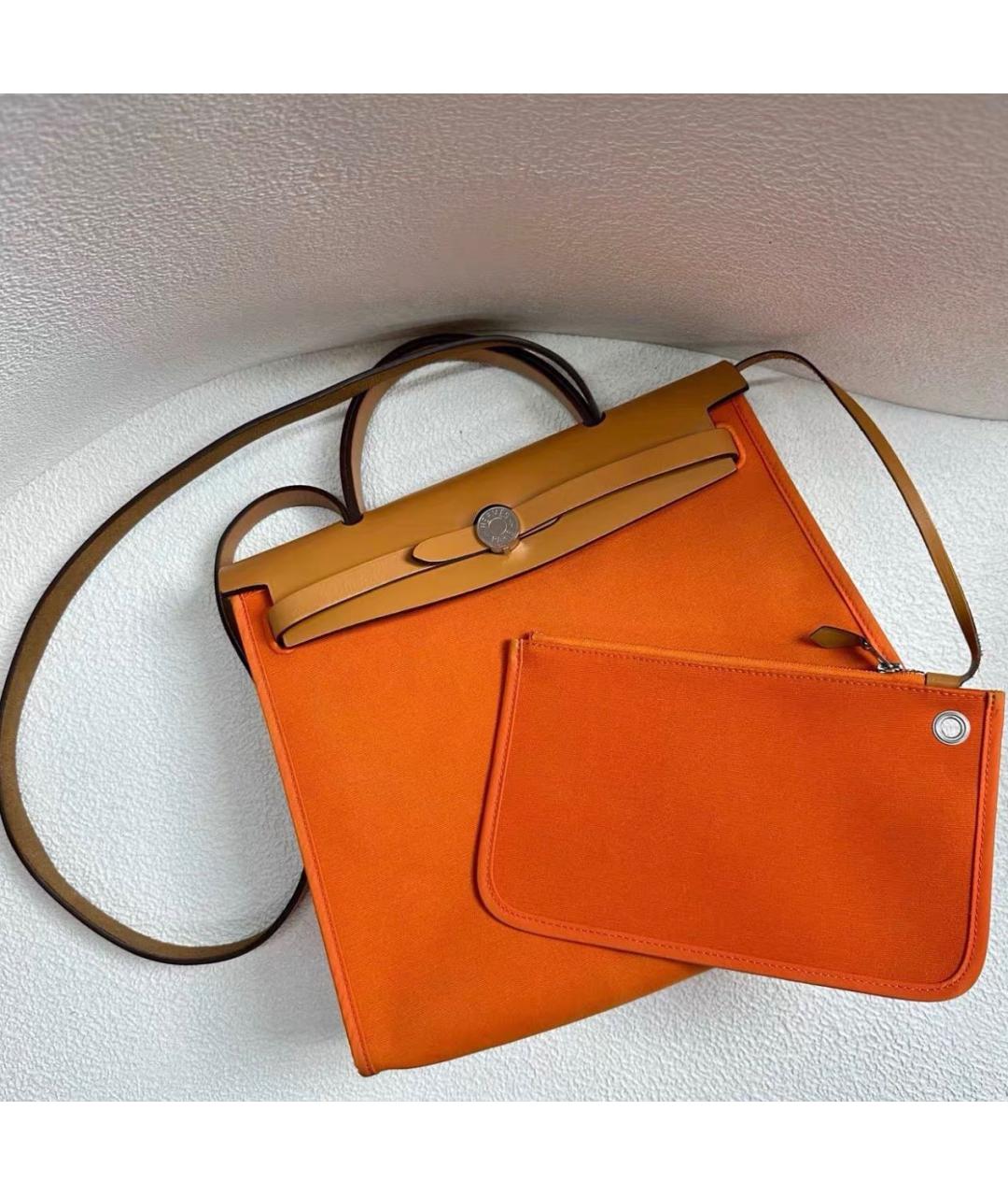 HERMES Оранжевая тканевая сумка через плечо, фото 2
