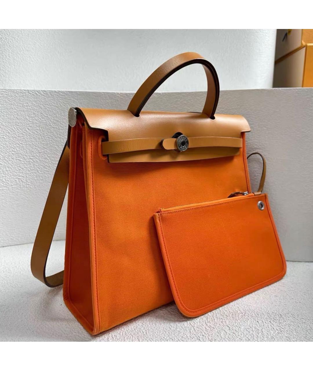HERMES Оранжевая тканевая сумка через плечо, фото 3