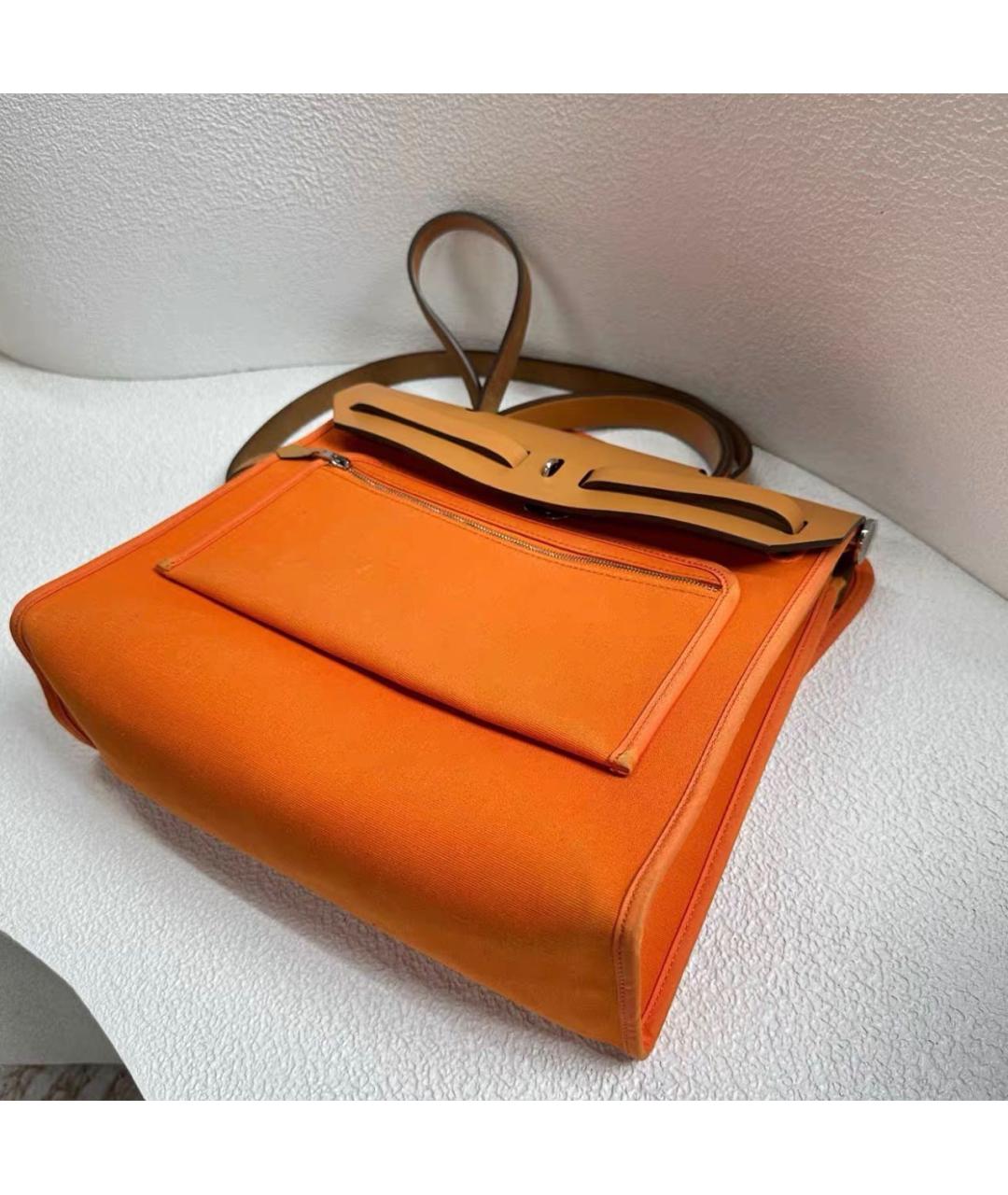 HERMES Оранжевая тканевая сумка через плечо, фото 5