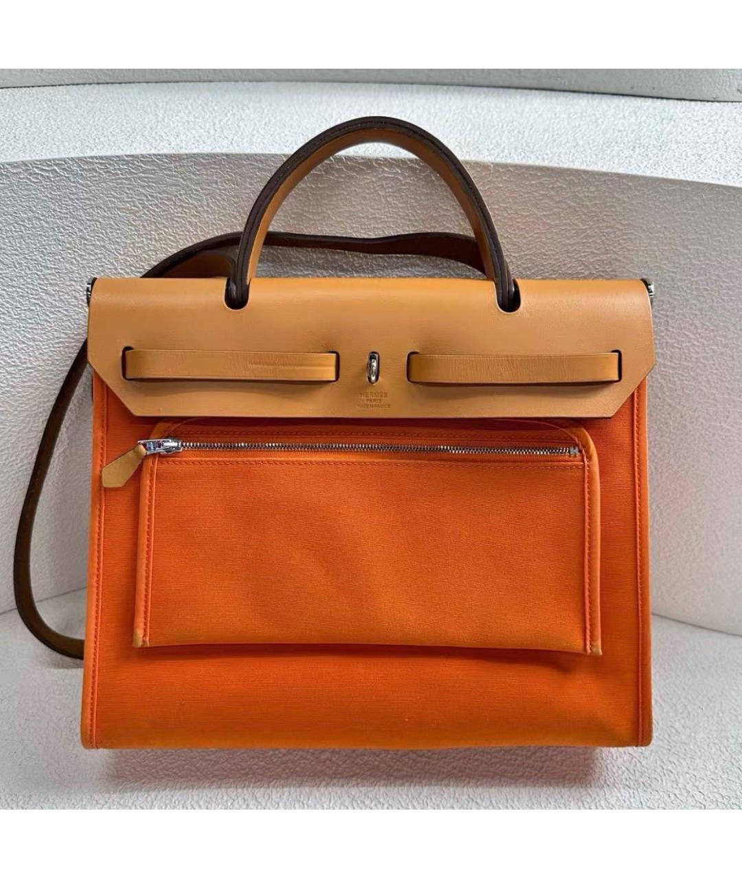 HERMES Оранжевая тканевая сумка через плечо, фото 4