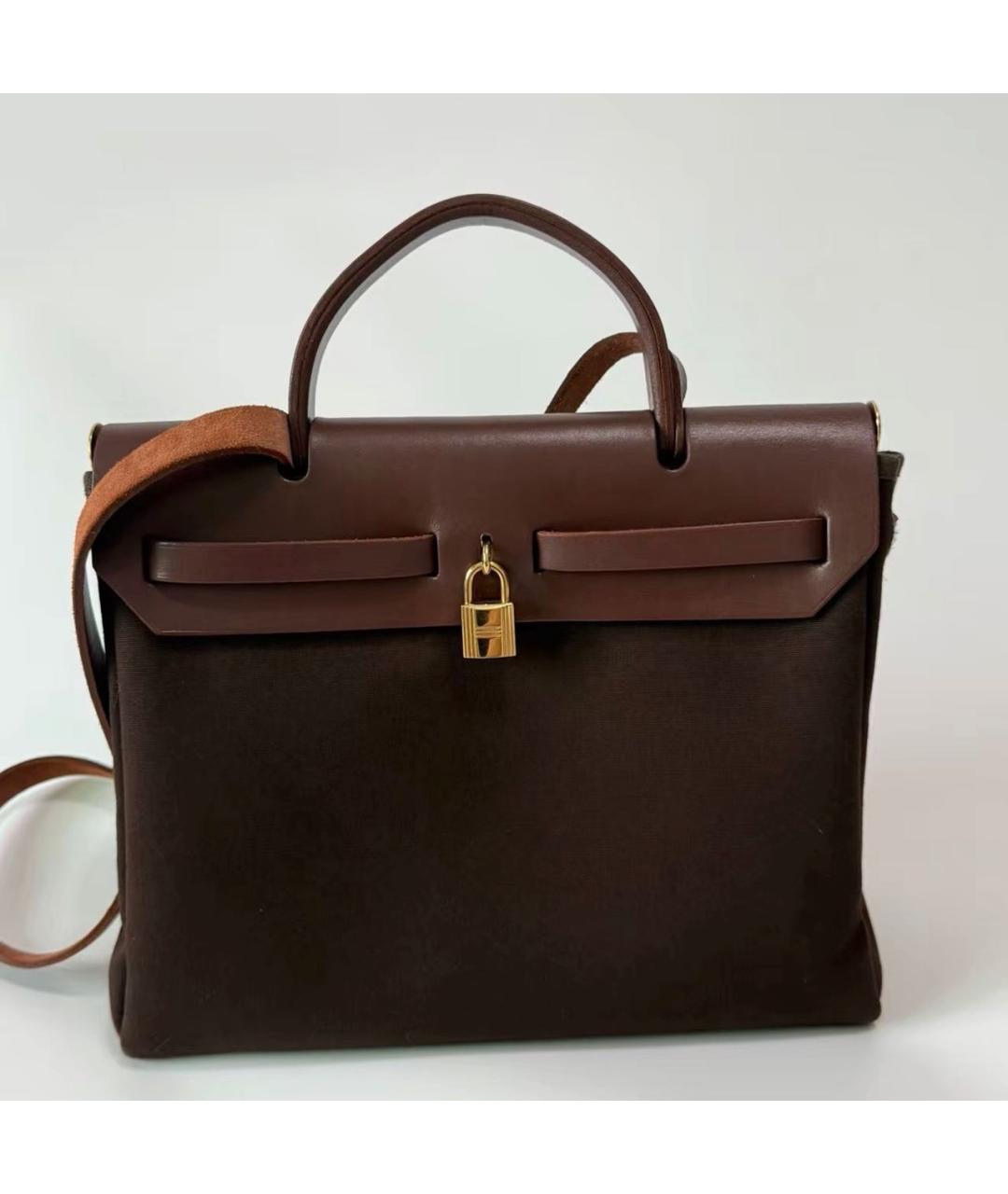 HERMES Коричневая тканевая сумка тоут, фото 3