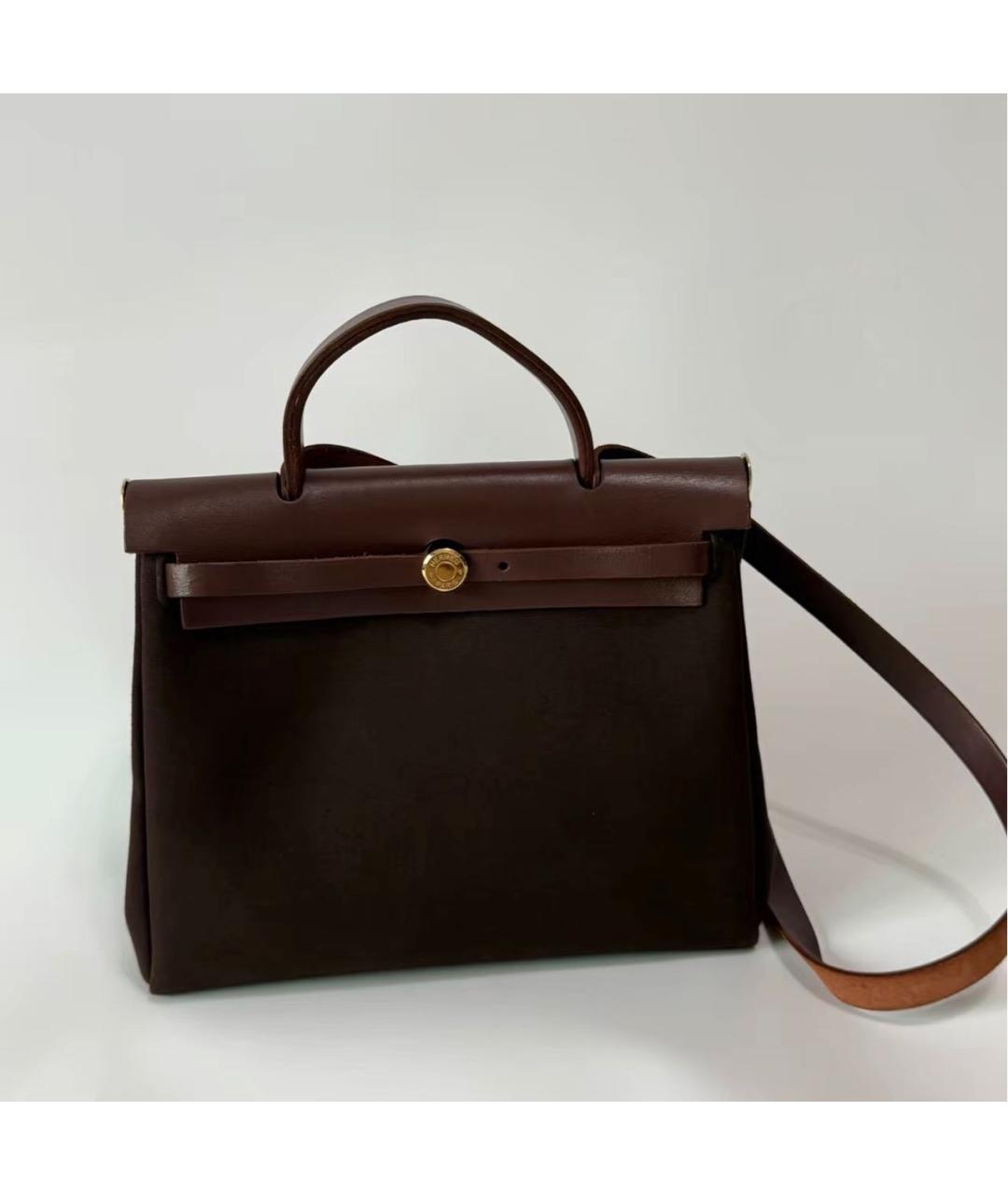 HERMES Коричневая тканевая сумка тоут, фото 2