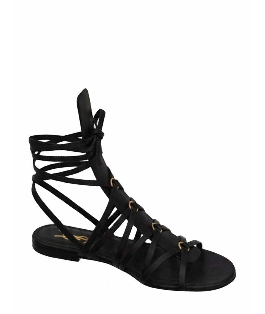 SAINT LAURENT Коричневые кожаные сандалии, фото 1