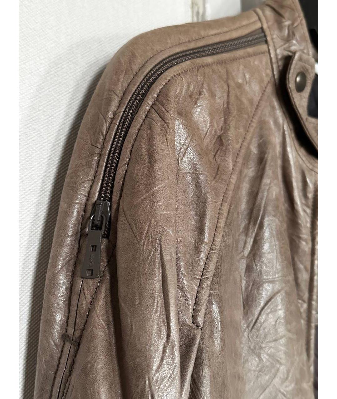 SAINT LAURENT Коричневая кожаная куртка, фото 4